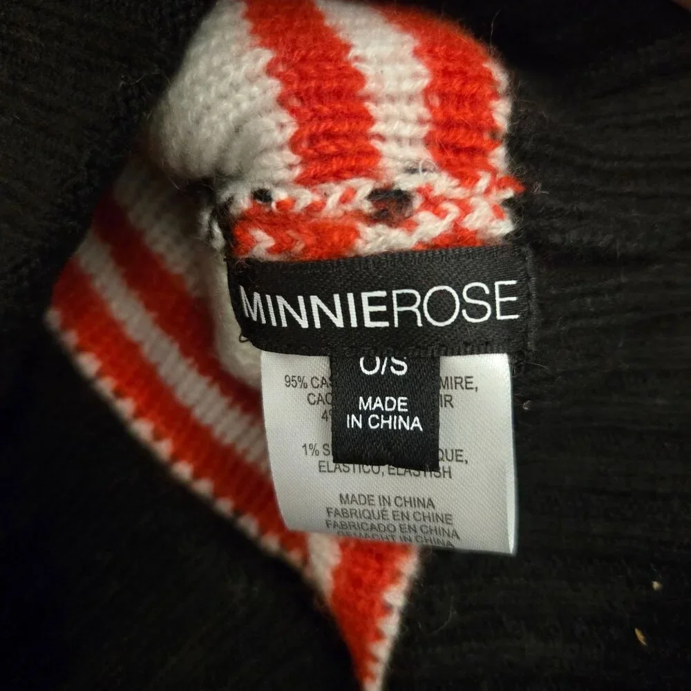 Minnie Rose Cashmere Beanie SKI Striped & Stars Black Winter Gorpcore NWT